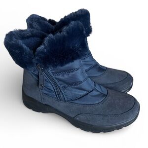 New Easy Dry Faux Fur Lined Winter Snow Boots Fleece Outdoor Navy Blue Size 7.5